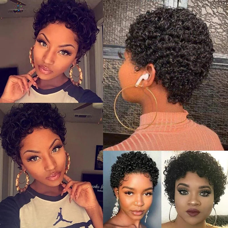 99J Short Curly Human Hair Wigs For Women Full Machine Made Kinky Curly Wigs Human Hair Choice Cheap Wigs On Clearance Sale