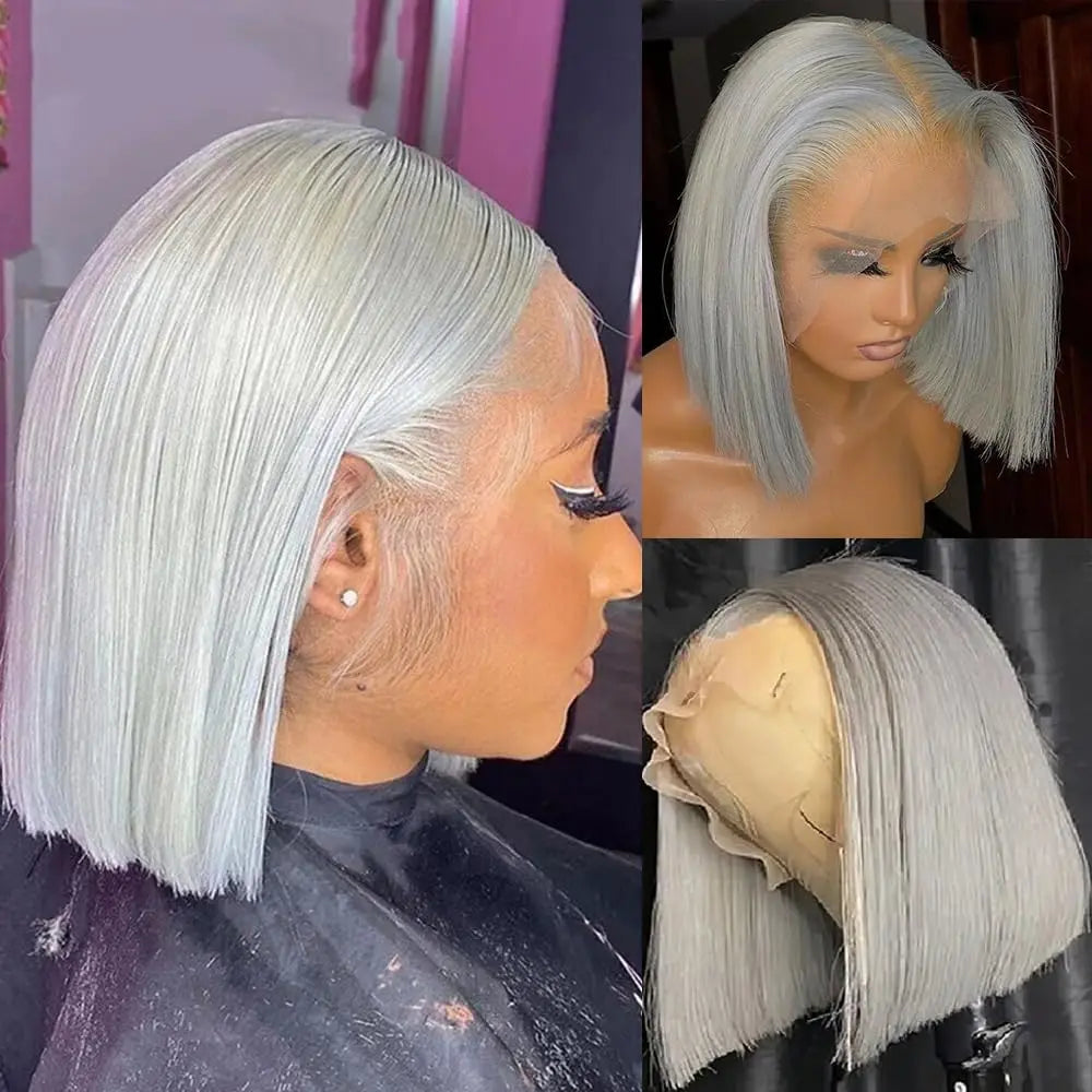 Human Hair Wig Grey Bob Wigs 200% 13x4 HD Transparent Ginger Orange Lace Front Bob Blunt Cut Straight Colored Wigs Pre Plucked