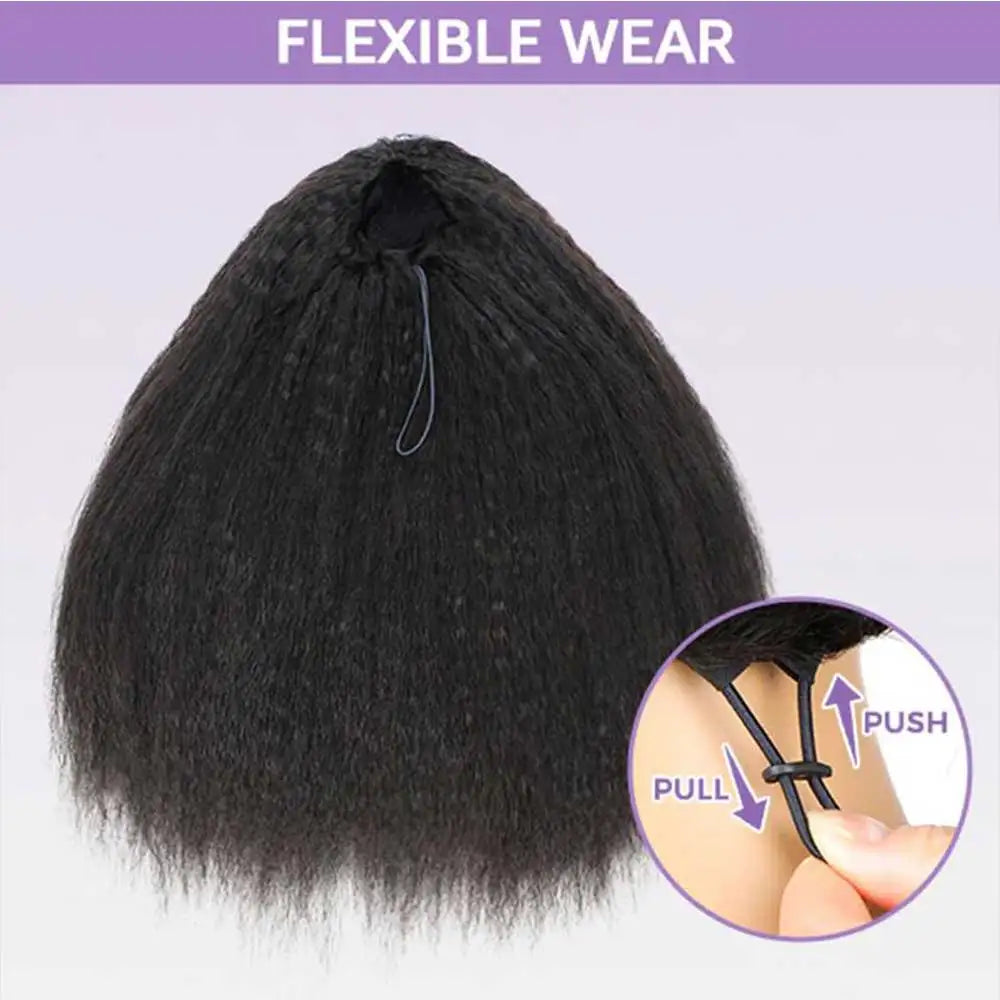 3 In 1 Half Wig Human Hair With Drawstring Kinky Straight Half Wig Ready To Go Comfortable Fit No Glue Needed Natural Hairline