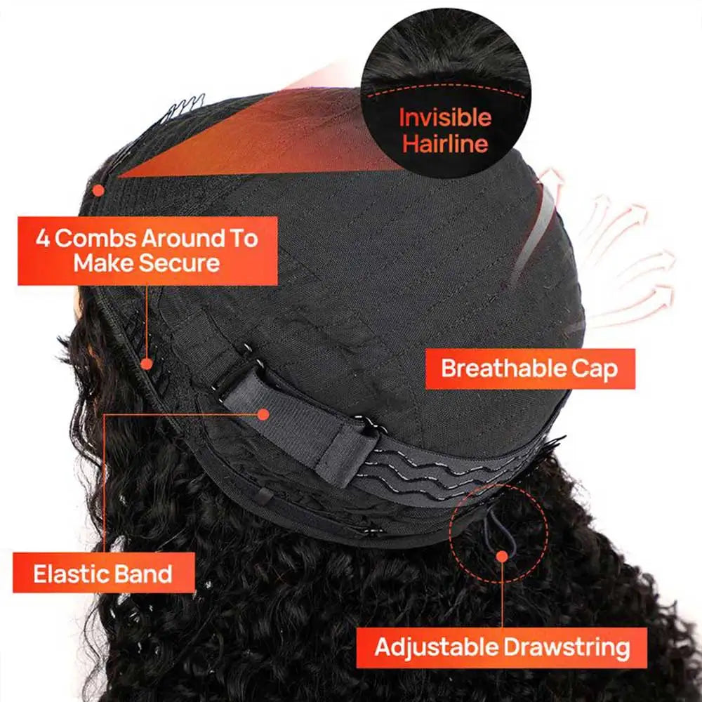 3 In 1 Half Wig Human Hair With Drawstring Kinky Straight Half Wig Ready To Go Comfortable Fit No Glue Needed Natural Hairline