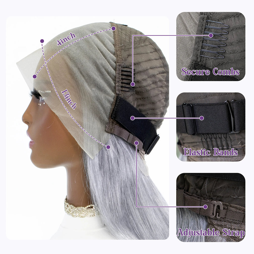 Human Hair Wig Grey Bob Wigs 200% 13x4 HD Transparent Ginger Orange Lace Front Bob Blunt Cut Straight Colored Wigs Pre Plucked