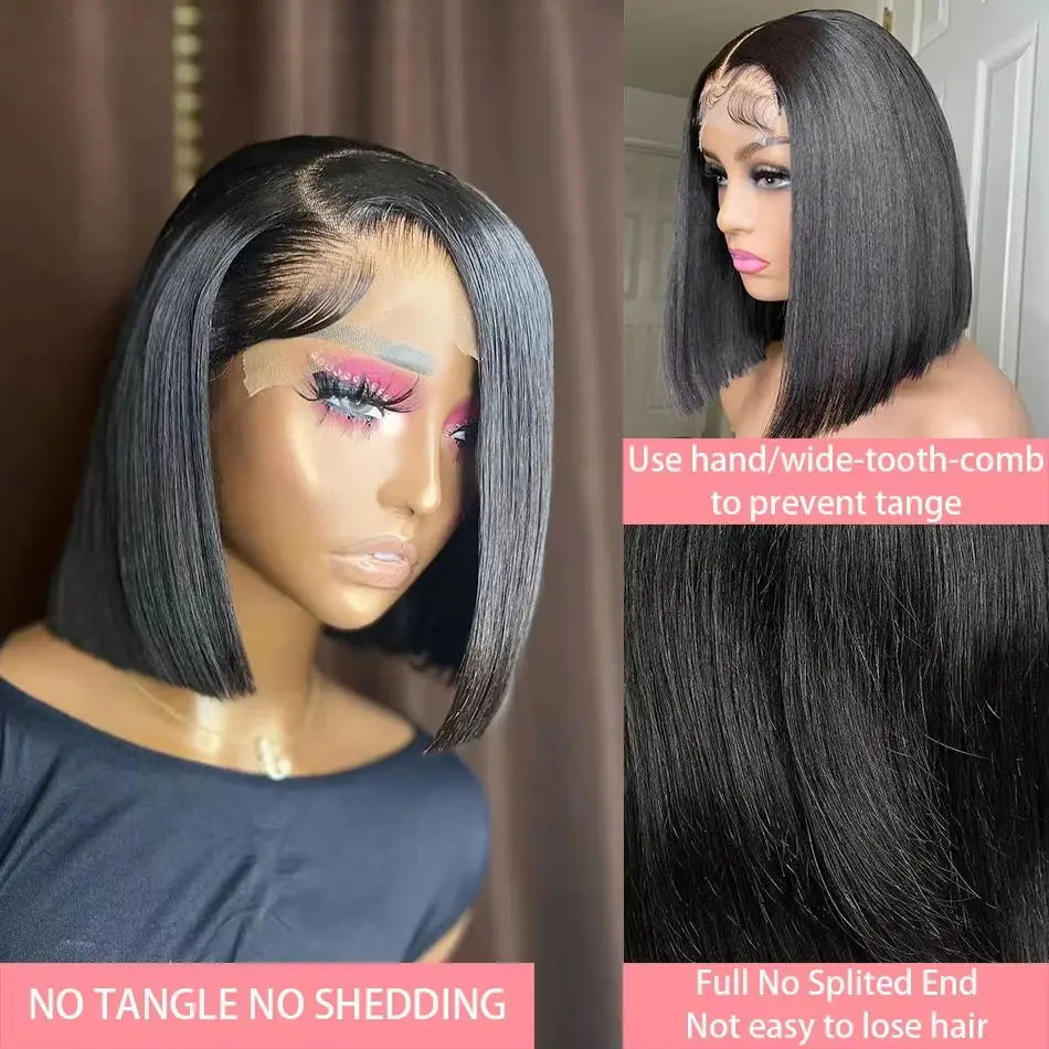 Straight Human Hair Wigs 200% Density 13x4 HD Lace Frontal Wigs Short Bob Wigs Transparent Wigs Brazilian Bob Wigs 14 16Inch