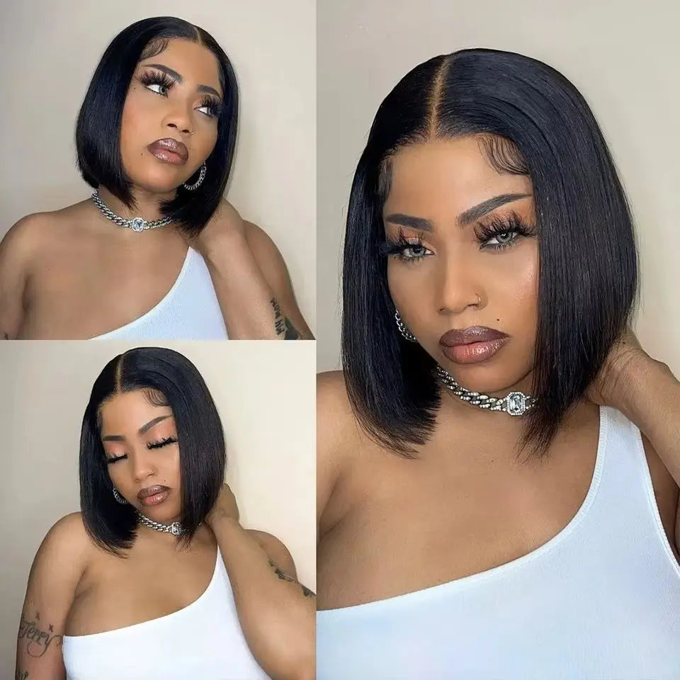 Straight Human Hair Wigs 200% Density 13x4 HD Lace Frontal Wigs Short Bob Wigs Transparent Wigs Brazilian Bob Wigs 14 16Inch