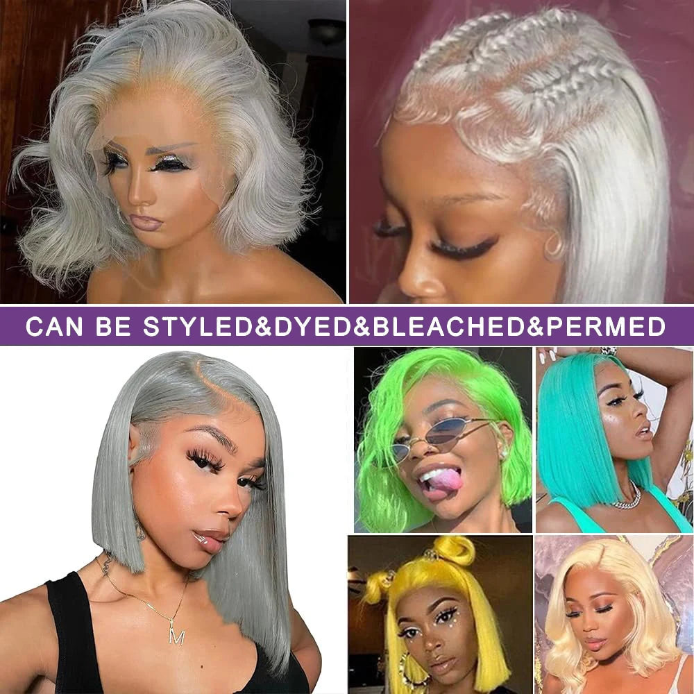 Human Hair Wig Grey Bob Wigs 200% 13x4 HD Transparent Ginger Orange Lace Front Bob Blunt Cut Straight Colored Wigs Pre Plucked