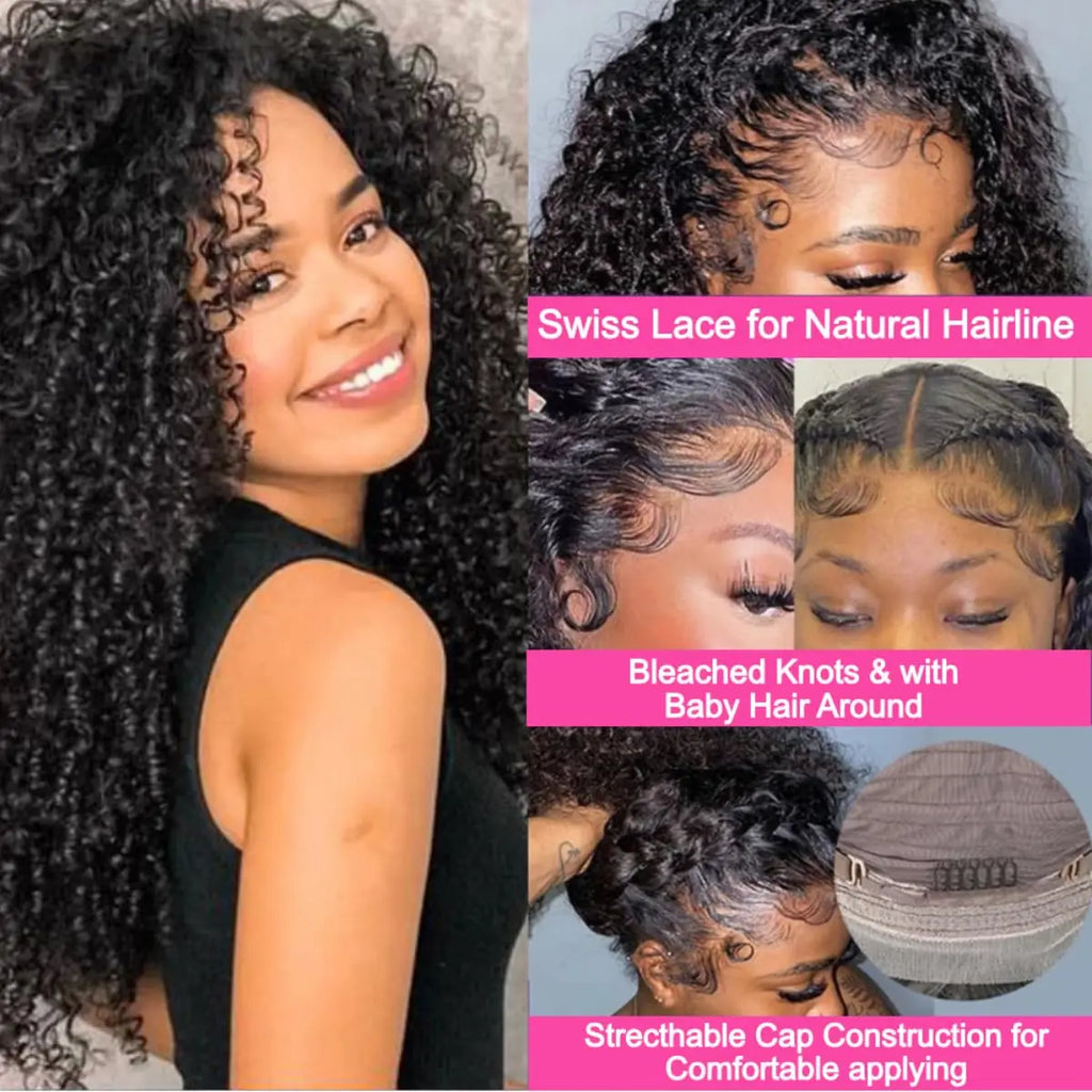 Kinky Curly Glueless Wigs for Women Human Hair Wear and Go Glueless Wig Human Hair 4X4 Lace Front Wig Curly Wig Human Hair