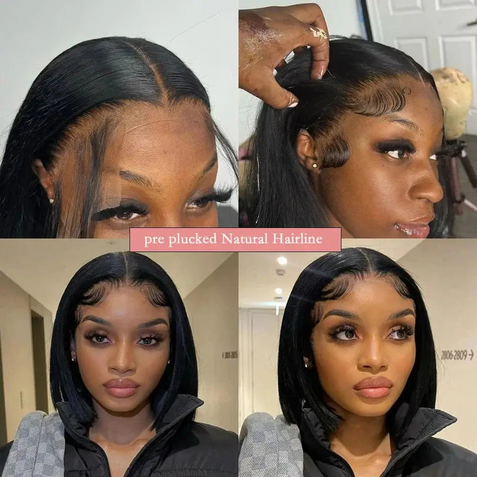 Straight Human Hair Wigs 200% Density 13x4 HD Lace Frontal Wigs Short Bob Wigs Transparent Wigs Brazilian Bob Wigs 14 16Inch