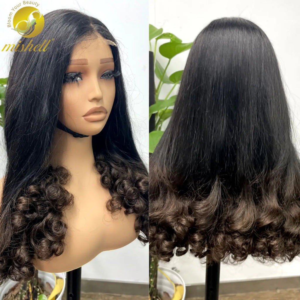 2x6 HD Lace Vietnamese Human Hair Wigs with Curly Ends Double Drawn Wavy Curly Raw Virgin Hair Wigs PrePlucked for Women