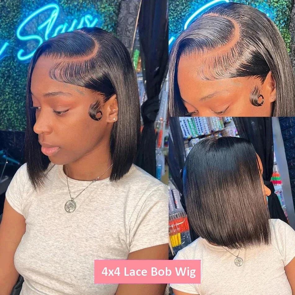 Straight Human Hair Wigs 200% Density 13x4 HD Lace Frontal Wigs Short Bob Wigs Transparent Wigs Brazilian Bob Wigs 14 16Inch