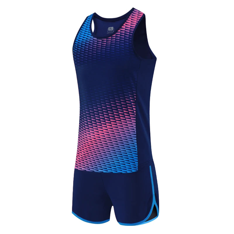 Men Running Tracksuits 2021 Track And Field Suits Quick Dry Marathon Athletics Sportswear Vest+Shorts Team Sport Set