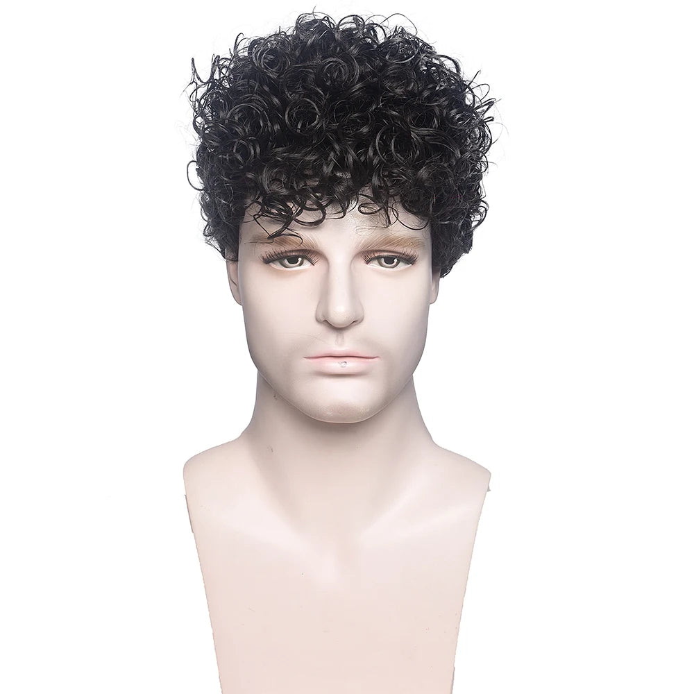 Men's synthetic wig brown (# 4) short curly hair men's wig fashion style adjustable size breathable wig men's 2023