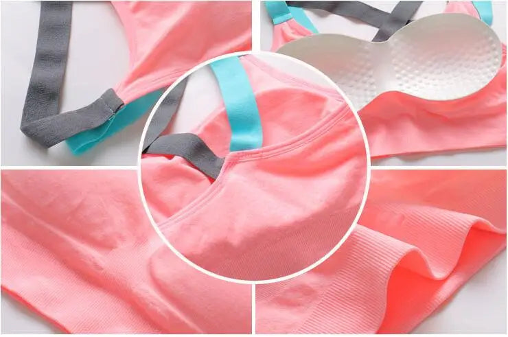 Sports Bra Full Cup Breathable Top Shockproof Cross Back Push Up Workout Underwear For Women Gym Running Jogging Yoga Fitness