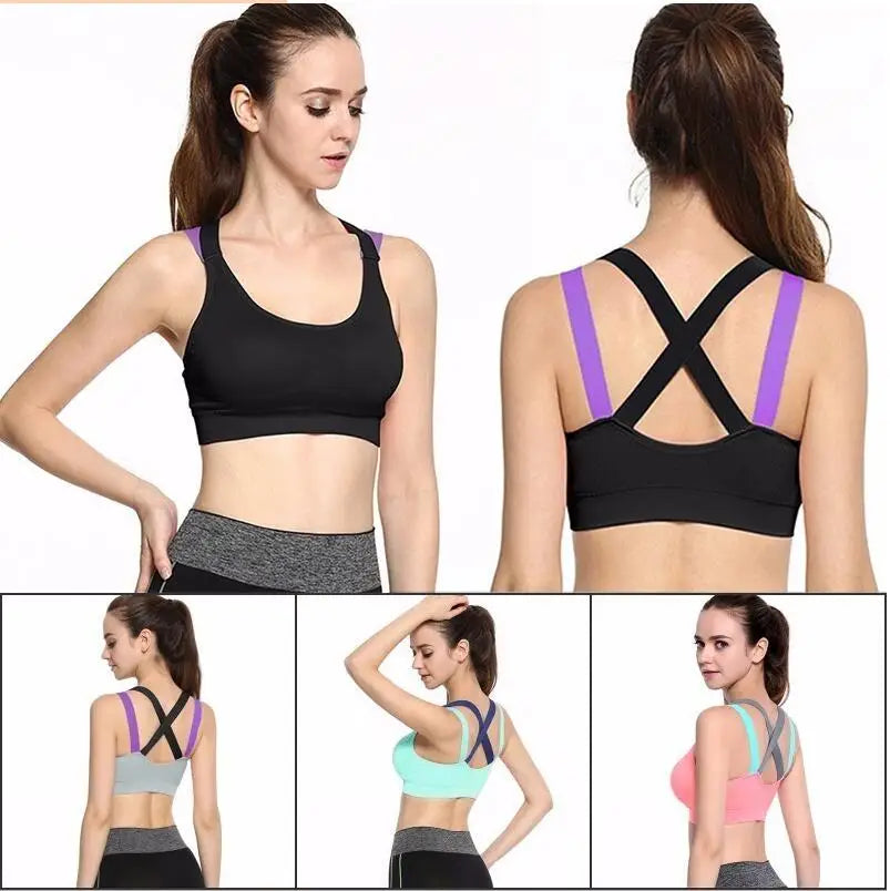 Sports Bra Full Cup Breathable Top Shockproof Cross Back Push Up Workout Underwear For Women Gym Running Jogging Yoga Fitness