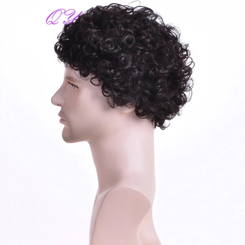 Men's synthetic wig brown (# 4) short curly hair men's wig fashion style adjustable size breathable wig men's 2023