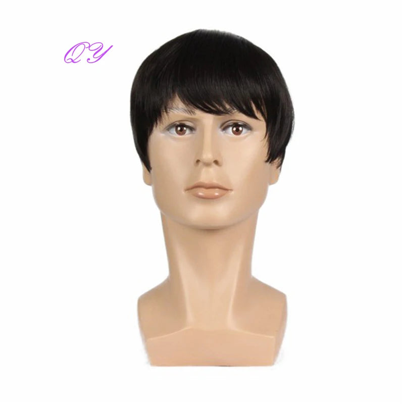 Men's synthetic wig brown (# 4) short curly hair men's wig fashion style adjustable size breathable wig men's 2023