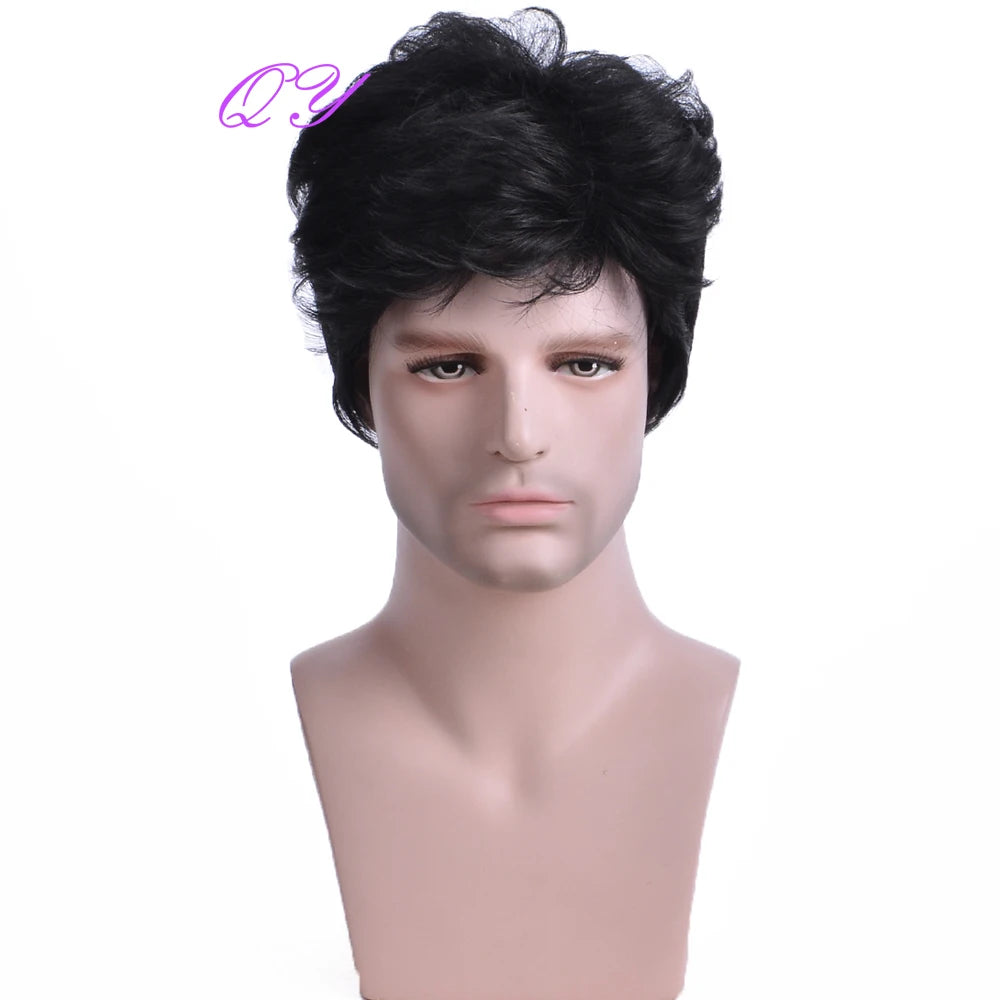 Men's synthetic wig brown (# 4) short curly hair men's wig fashion style adjustable size breathable wig men's 2023