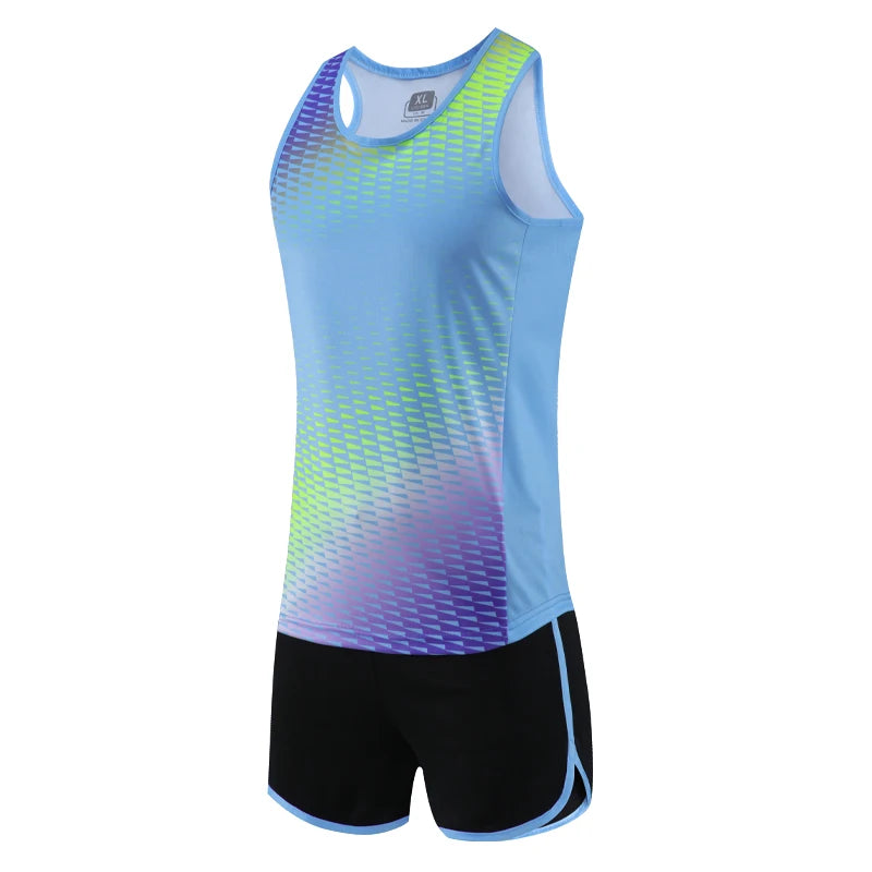Men Running Tracksuits 2021 Track And Field Suits Quick Dry Marathon Athletics Sportswear Vest+Shorts Team Sport Set