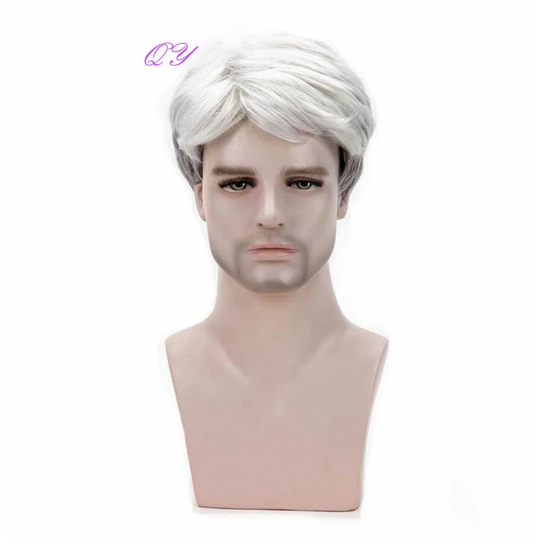 Men's synthetic wig brown (# 4) short curly hair men's wig fashion style adjustable size breathable wig men's 2023