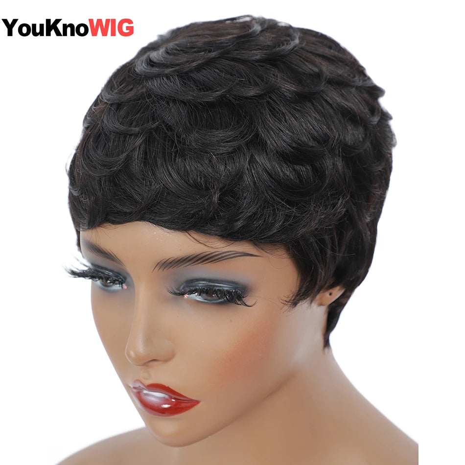 Deep Curly Human Hair Wigs For Women Non Lace Front Curly Wig With Bangs Full Machine Made Wig Brazilian Remy Hair Short Bob Wig