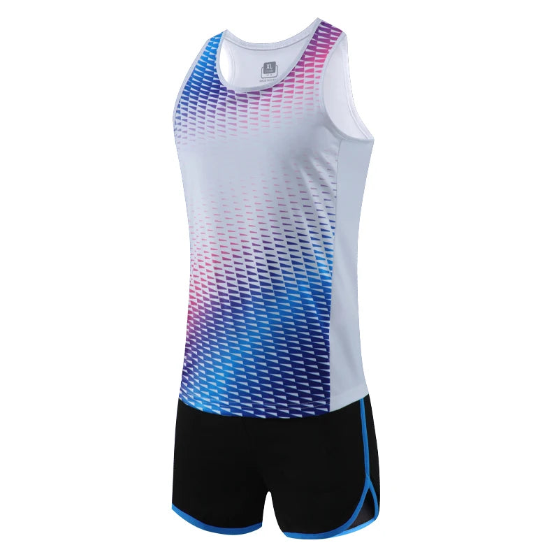 Men Running Tracksuits 2021 Track And Field Suits Quick Dry Marathon Athletics Sportswear Vest+Shorts Team Sport Set