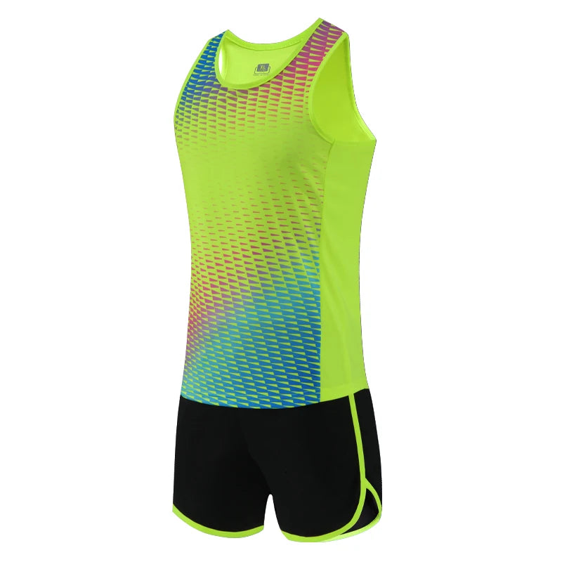 Men Running Tracksuits 2021 Track And Field Suits Quick Dry Marathon Athletics Sportswear Vest+Shorts Team Sport Set