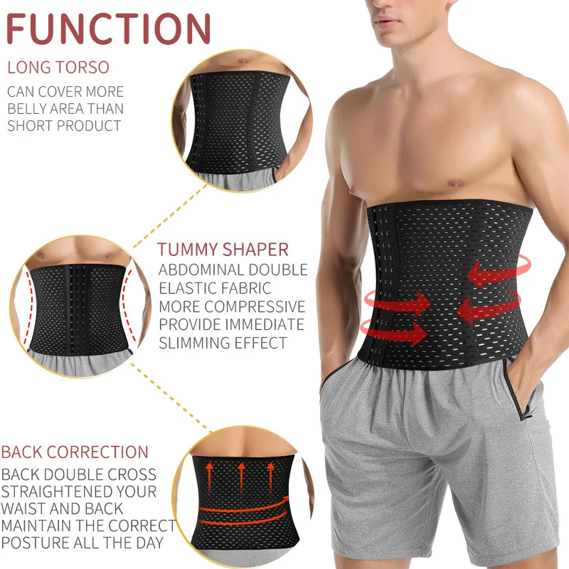 Waist Trainer Shapers Corset For Men Abdomen Reducer Slimming Belt Shapewear High Compression Modeling Strap Workout Girdle Faja