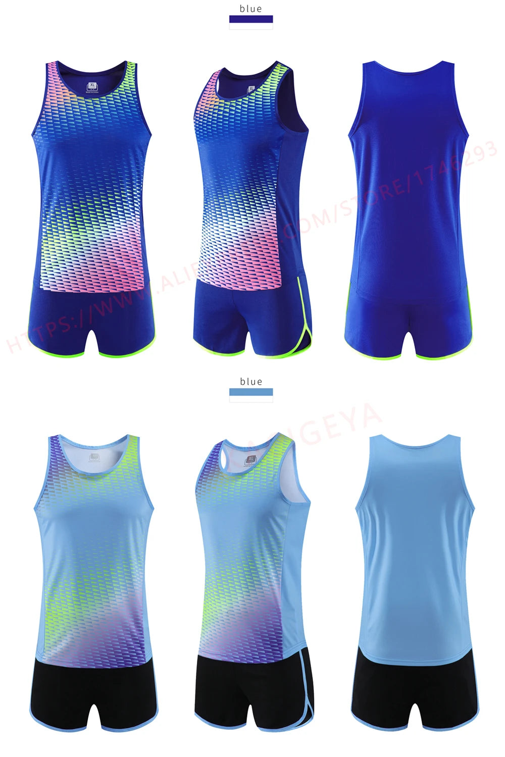Men Running Tracksuits 2021 Track And Field Suits Quick Dry Marathon Athletics Sportswear Vest+Shorts Team Sport Set