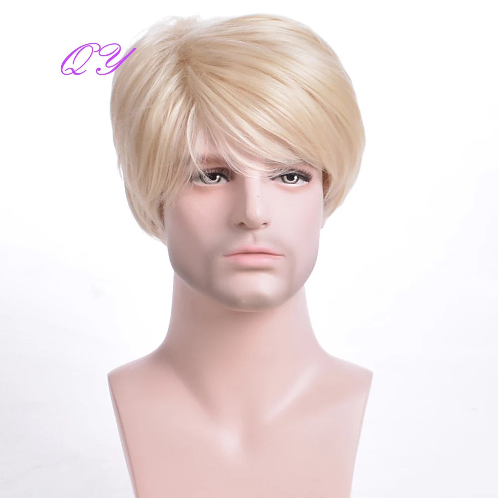 Men's synthetic wig brown (# 4) short curly hair men's wig fashion style adjustable size breathable wig men's 2023