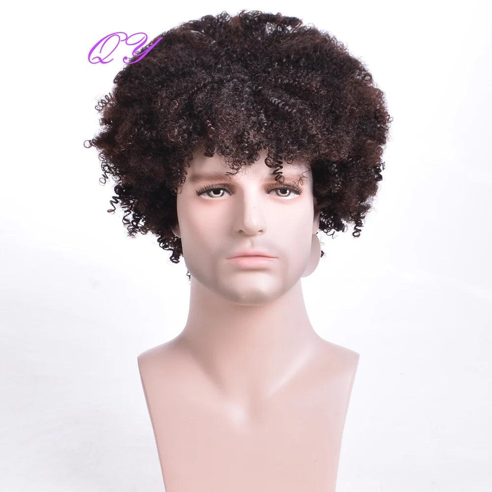 Men's synthetic wig brown (# 4) short curly hair men's wig fashion style adjustable size breathable wig men's 2023