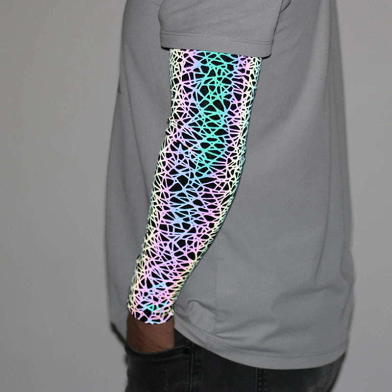 Sports Men Colorful Reflective Sleeves Techwear Sunscreen Cycling Basketball Arm Warmers Breathable Reflect Light Oversleeve