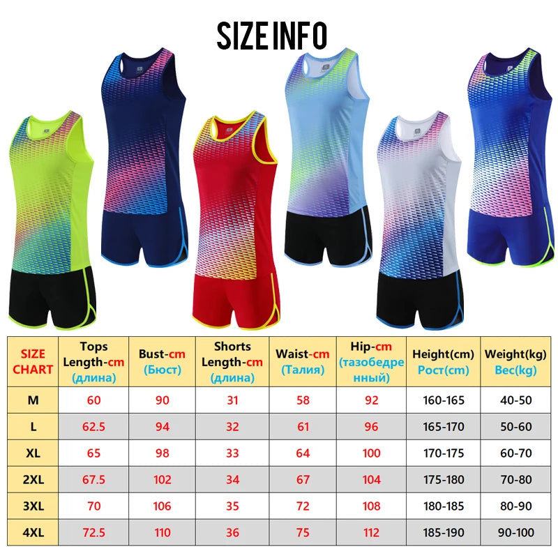 Men Running Tracksuits 2021 Track And Field Suits Quick Dry Marathon Athletics Sportswear Vest+Shorts Team Sport Set