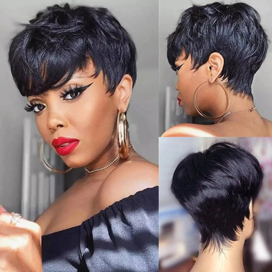 Deep Curly Human Hair Wigs For Women Non Lace Front Curly Wig With Bangs Full Machine Made Wig Brazilian Remy Hair Short Bob Wig