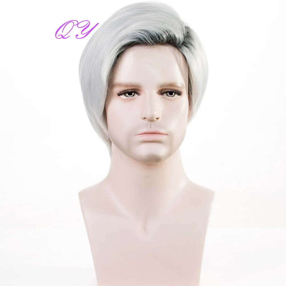 Men's synthetic wig brown (# 4) short curly hair men's wig fashion style adjustable size breathable wig men's 2023