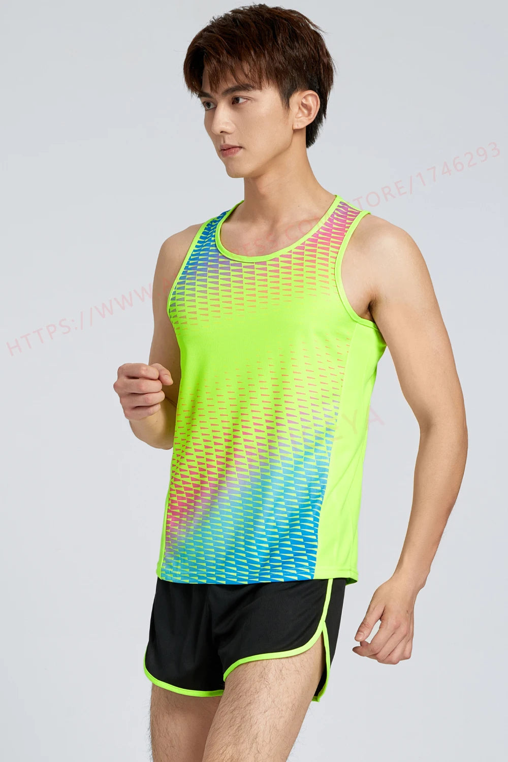 Men Running Tracksuits 2021 Track And Field Suits Quick Dry Marathon Athletics Sportswear Vest+Shorts Team Sport Set