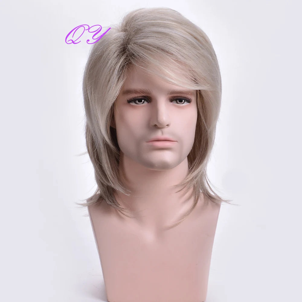 Men's synthetic wig brown (# 4) short curly hair men's wig fashion style adjustable size breathable wig men's 2023