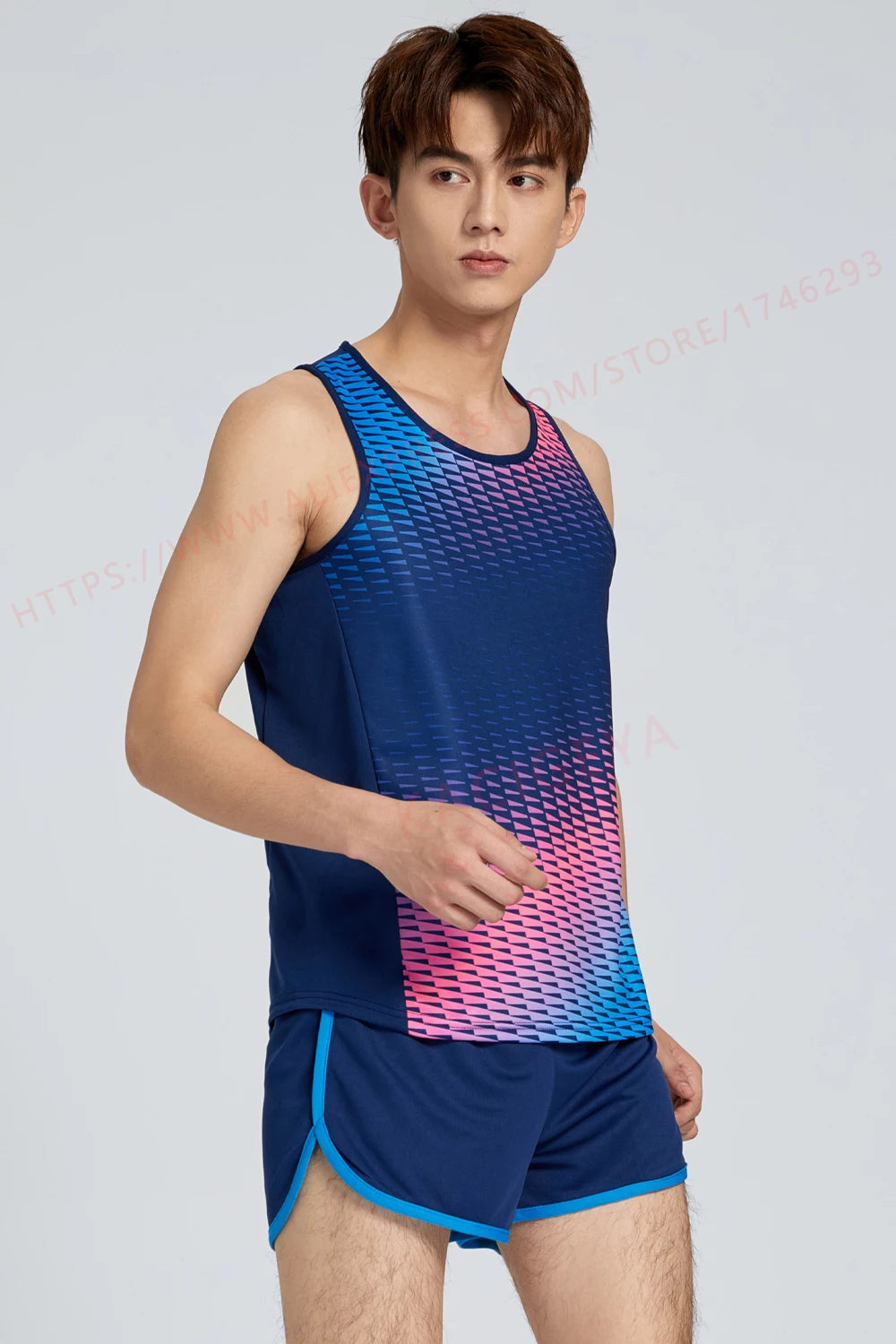 Men Running Tracksuits 2021 Track And Field Suits Quick Dry Marathon Athletics Sportswear Vest+Shorts Team Sport Set