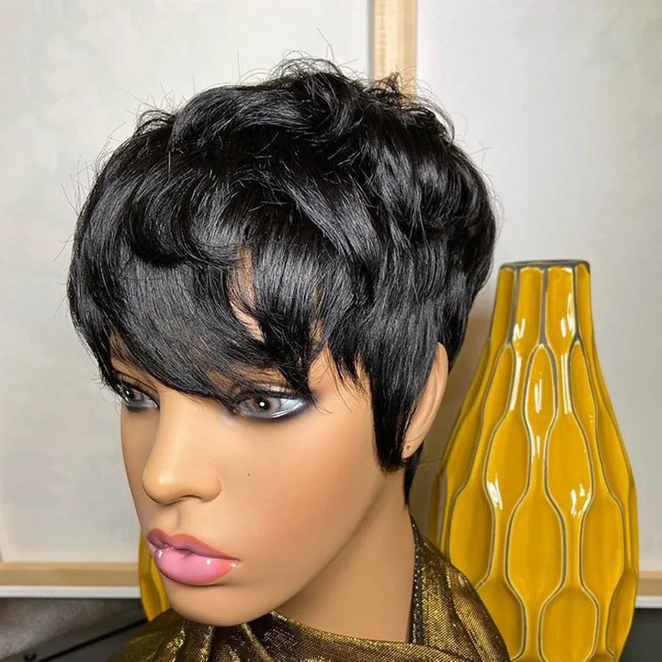 Deep Curly Human Hair Wigs For Women Non Lace Front Curly Wig With Bangs Full Machine Made Wig Brazilian Remy Hair Short Bob Wig