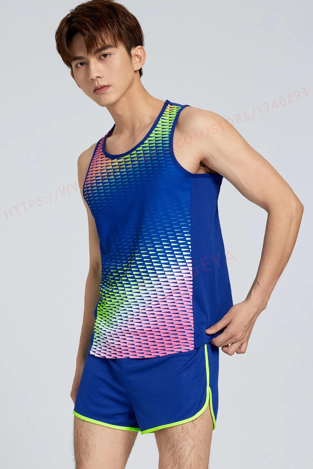 Men Running Tracksuits 2021 Track And Field Suits Quick Dry Marathon Athletics Sportswear Vest+Shorts Team Sport Set