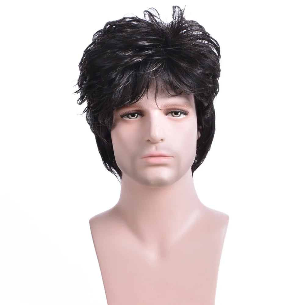 Men's synthetic wig brown (# 4) short curly hair men's wig fashion style adjustable size breathable wig men's 2023