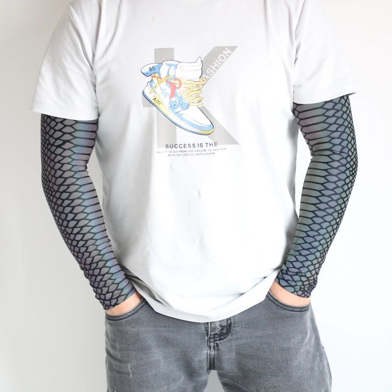 Sports Men Colorful Reflective Sleeves Techwear Sunscreen Cycling Basketball Arm Warmers Breathable Reflect Light Oversleeve