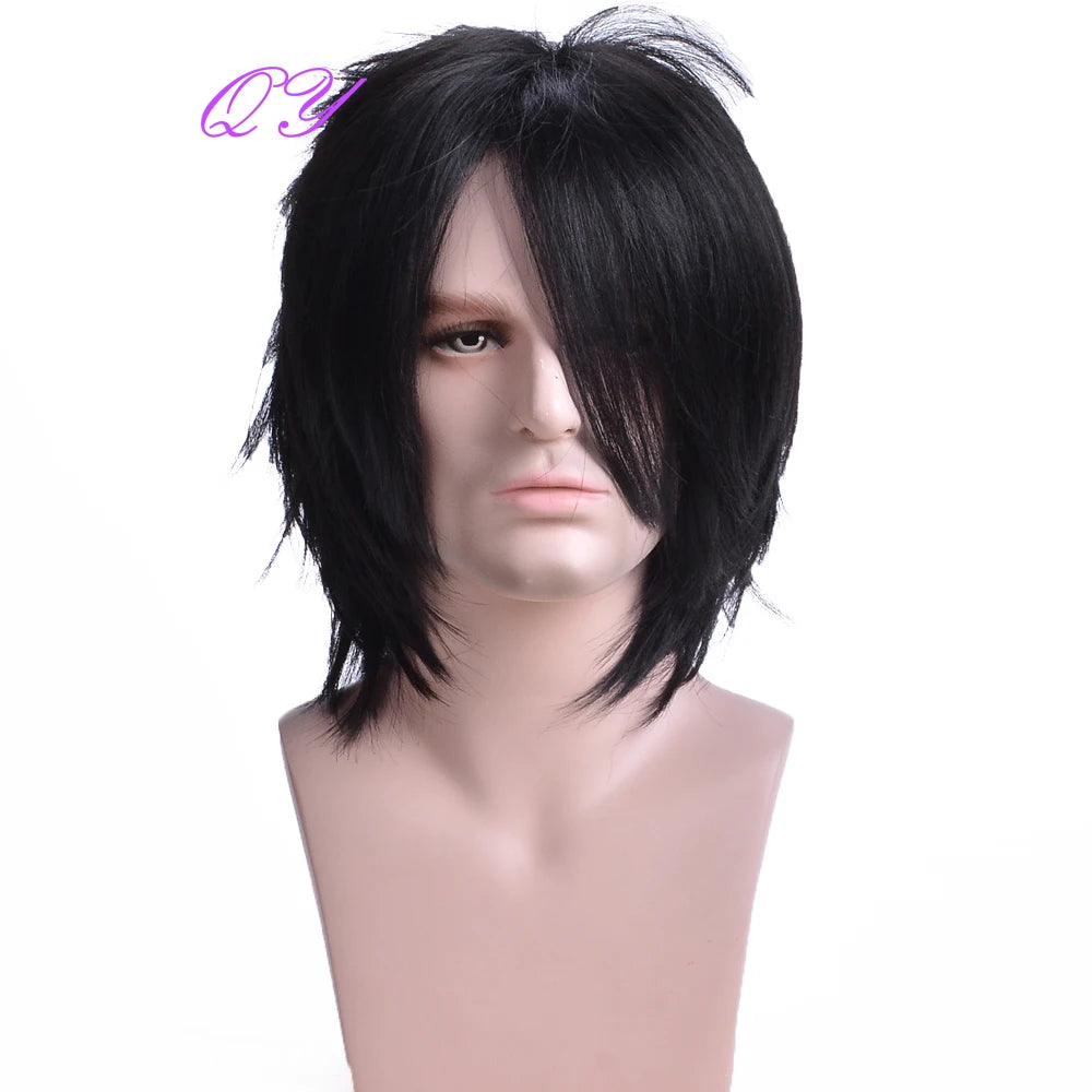 Men's synthetic wig brown (# 4) short curly hair men's wig fashion style adjustable size breathable wig men's 2023