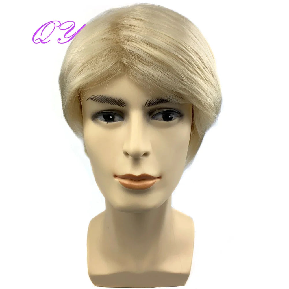 Men's synthetic wig brown (# 4) short curly hair men's wig fashion style adjustable size breathable wig men's 2023