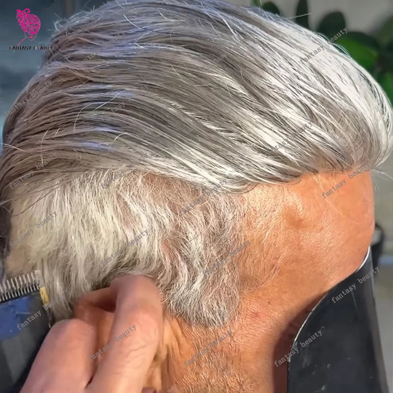 Super Natural Men's Toupee Durable Human Hair Wigs 1b80 Gray Black White Blonde Microskin Thin PU Affordable Capillary Prosthsi