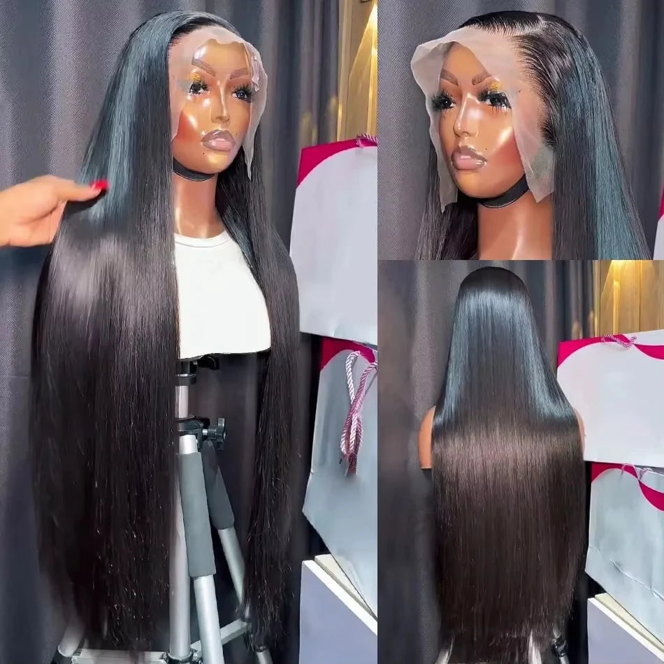 30 36 40 Inch 13x6 HD Transparent Bone Straight Human Hair Lace Frontal Wigs 250 Density 4x4 Closure Human Hair Wigs for Women
