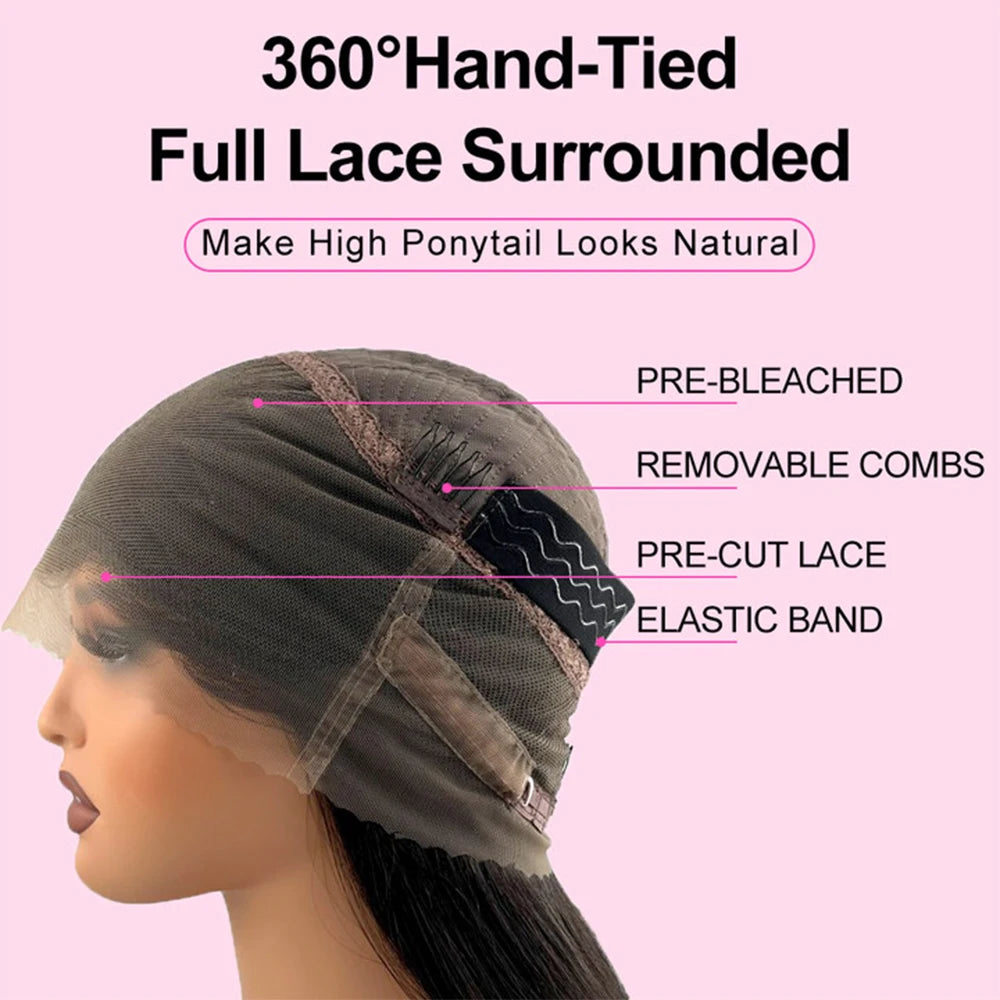 Wear And Go Wig With Layered Bang Glueless Ready To Wear Straight 360 Full lace Human Hair Wigs For Women 5x5 Lace Closure Wig