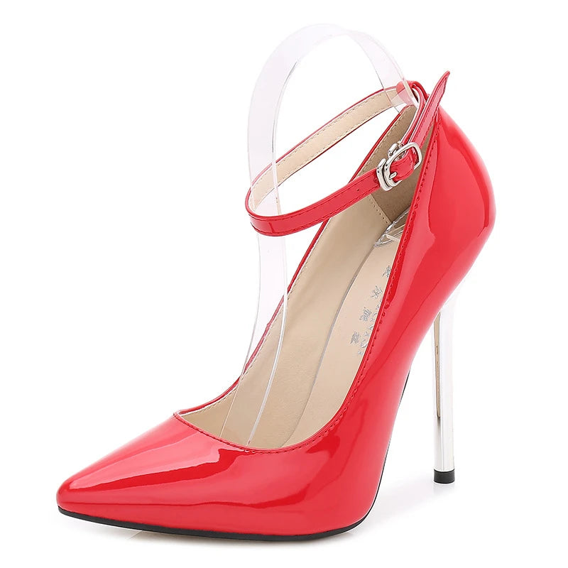 European And American Fashion Professional Pointed Toe Large-Size Heel Shoes Thin Heel Model Host Single Shoes Female Elegant