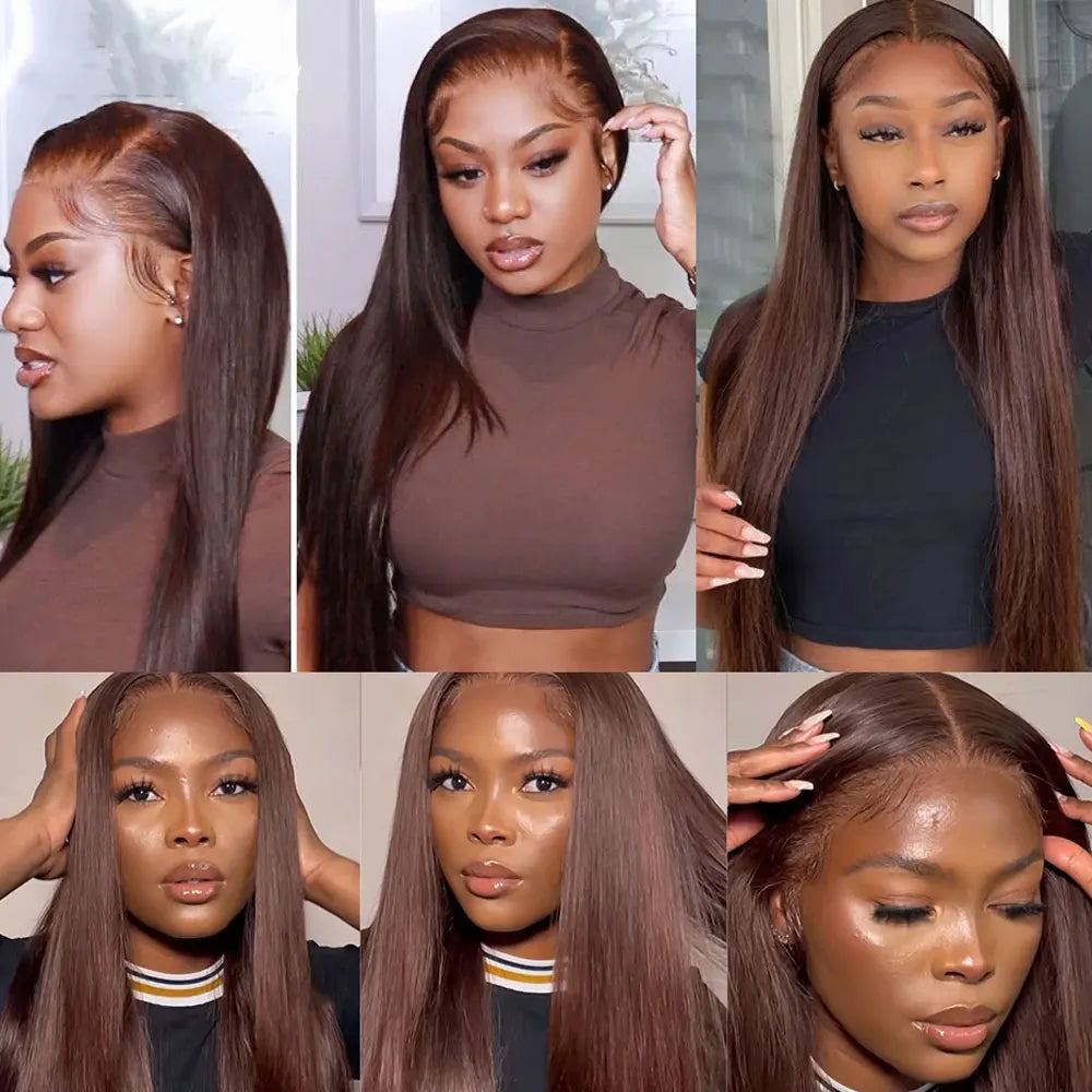 Wear Go Glueless Wig Preplucked Chocolate Brown #4 Dark Brown Straight Human Hair Wigs Ready To Go HD Lace Front Human Hair Wigs