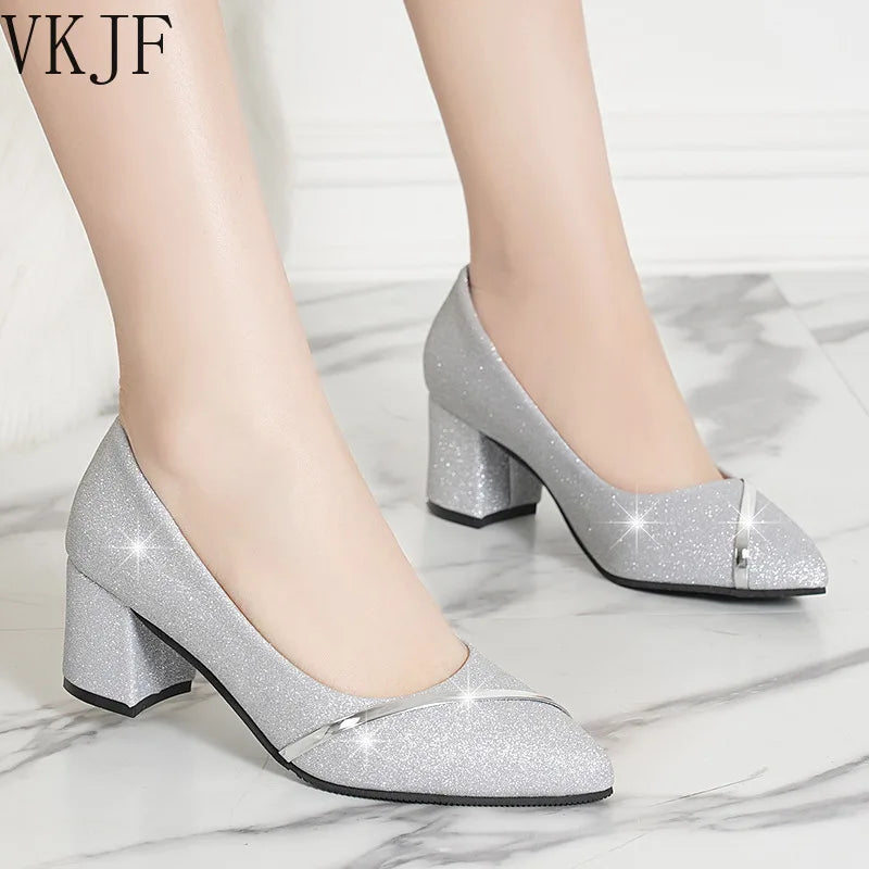 Fashion High Heels Women 2024 New Spring Autumn Matte All-match Thick Heel Pointed Toe Shallow Mouth Professional Women's Shoes