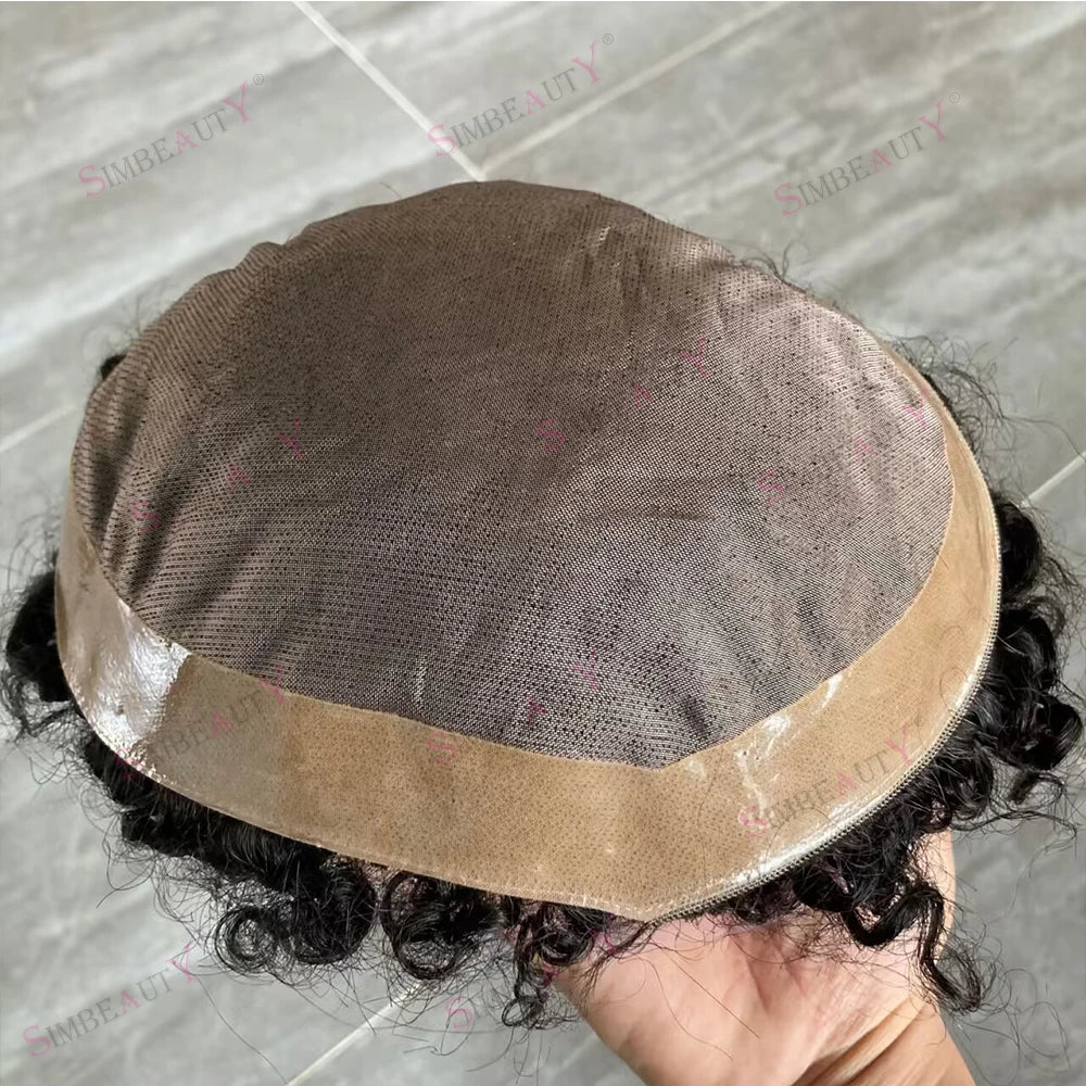 Men Wig Natural Human Hair Toupee 18mm Curly Breathable Mono Male Wig System Prosthesis Male Natural Hairline Black Blond Wig