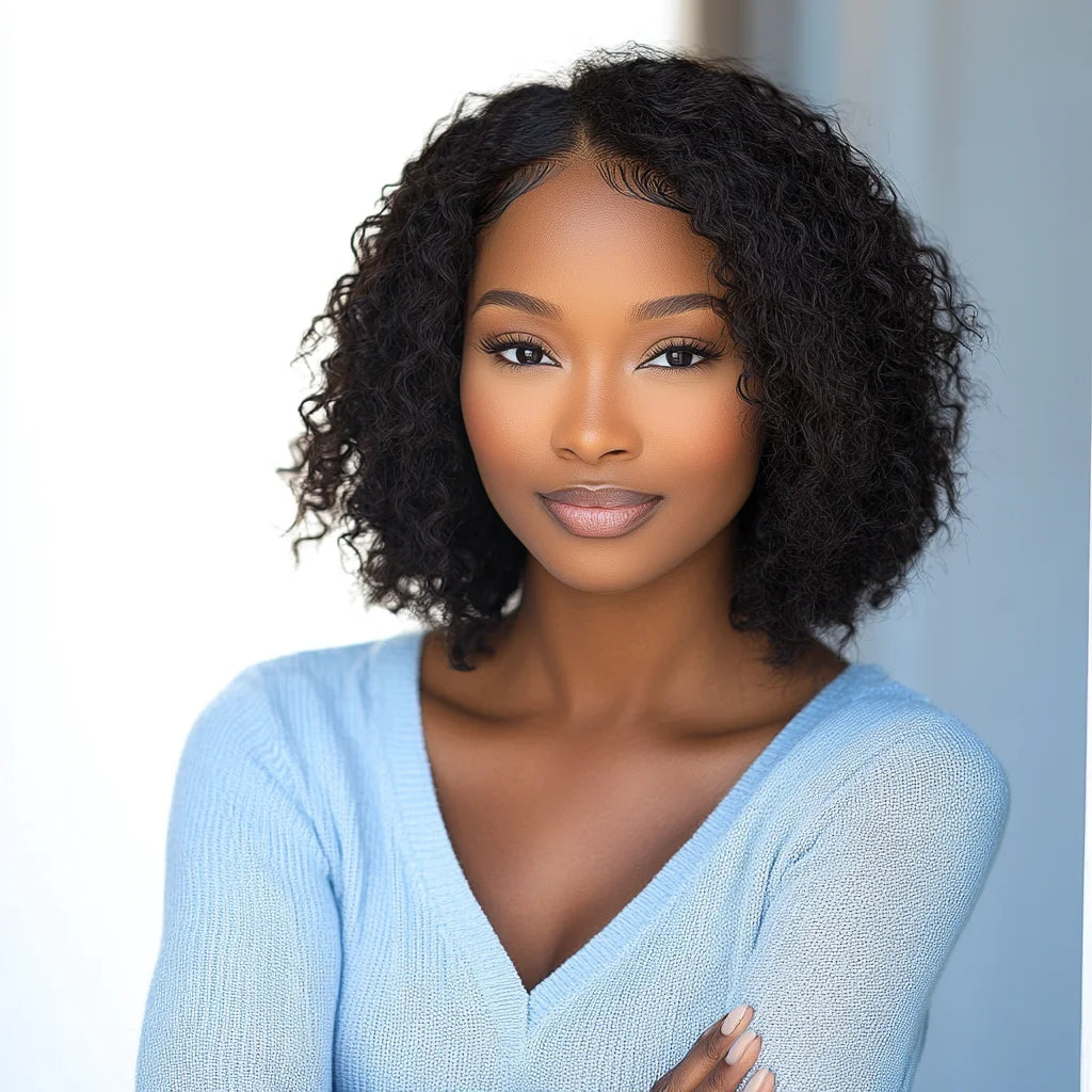 Sleek Curly Human Hair Wigs For Women 12 Inch Short Curly Bob Human Hair Wigs 13X6X1 Lace Front Wigs Natural Curly Bob Lace Wigs