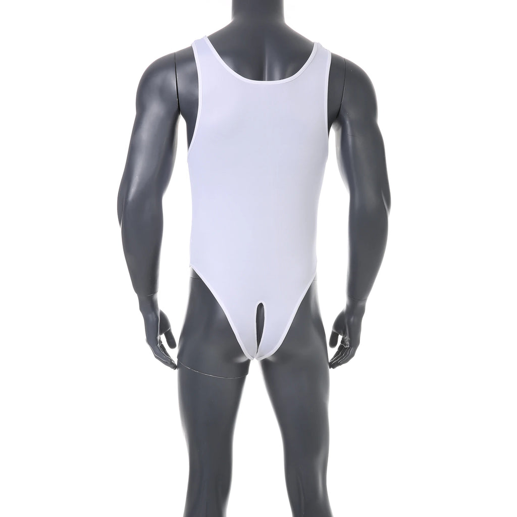 Men Shapewear Bodysuit Tummy Control Sexy Leotard Jock Strap Slimming Sleeveless Open Buttocks One-Piece Undershirt Shaper